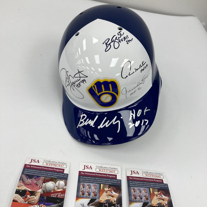 Robin Yount Paul Molitor Milwaukee Brewers HOF Legends Signed Helmet JSA COA