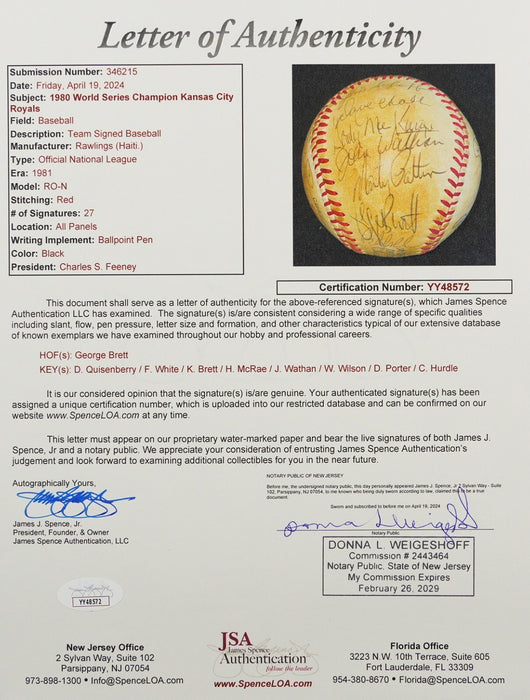 1980 Kansas City Royals American League Champs Team Signed Baseball George Brett