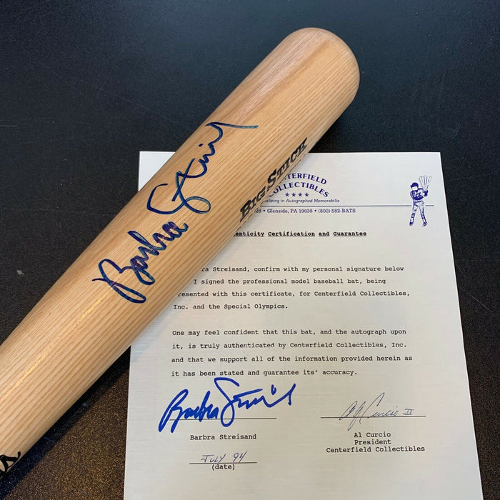 Barbra Streisand Signed Special Edition Rawlings Baseball Bat With Signed Letter