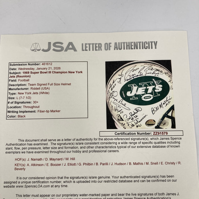 1969 New York Jets Super Bowl Champs Team Signed Authentic Game Helmet JSA COA