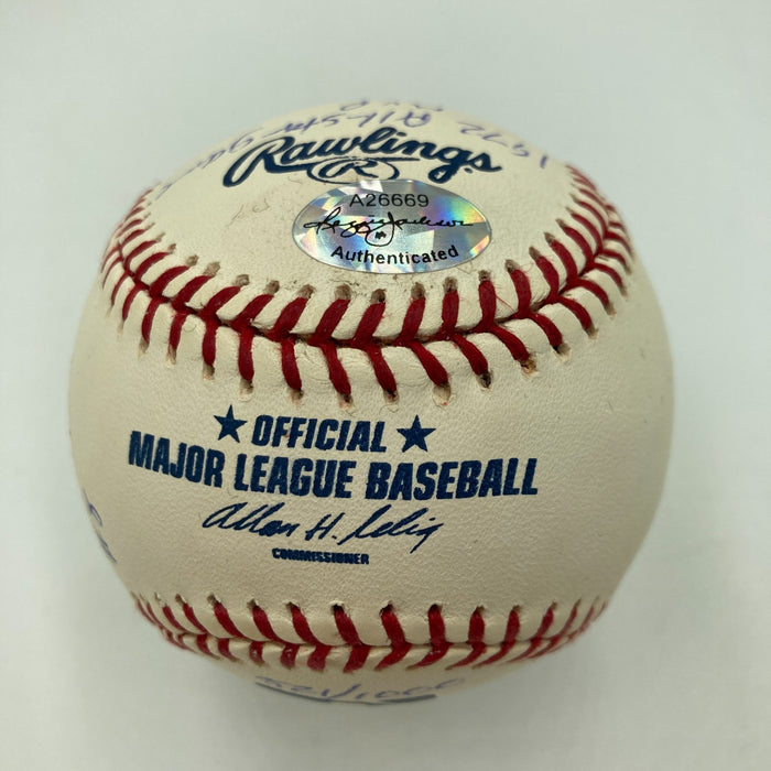 Joe Morgan Signed Heavily Inscribed Career STAT Baseball Reggie Jackson COA