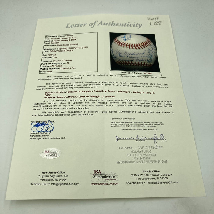 Joe Cronin Joe Medwick Earl Averill Max Carey HOF Multi Signed Baseball PSA JSA