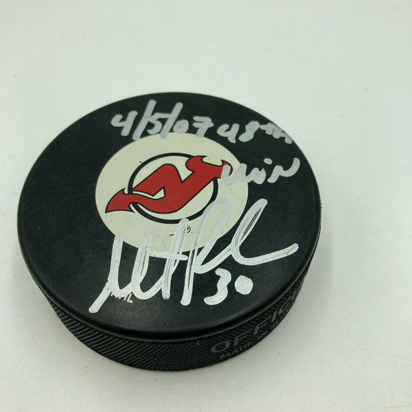 Martin Brodeur 48th Win 4-5-2007 Signed NJ Devils Hockey Puck Steiner Hologram