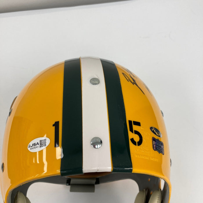 Bart Starr MVP Super Bowl HOF 1977 & Favre Signed Green Bay Packers Helmet JSA