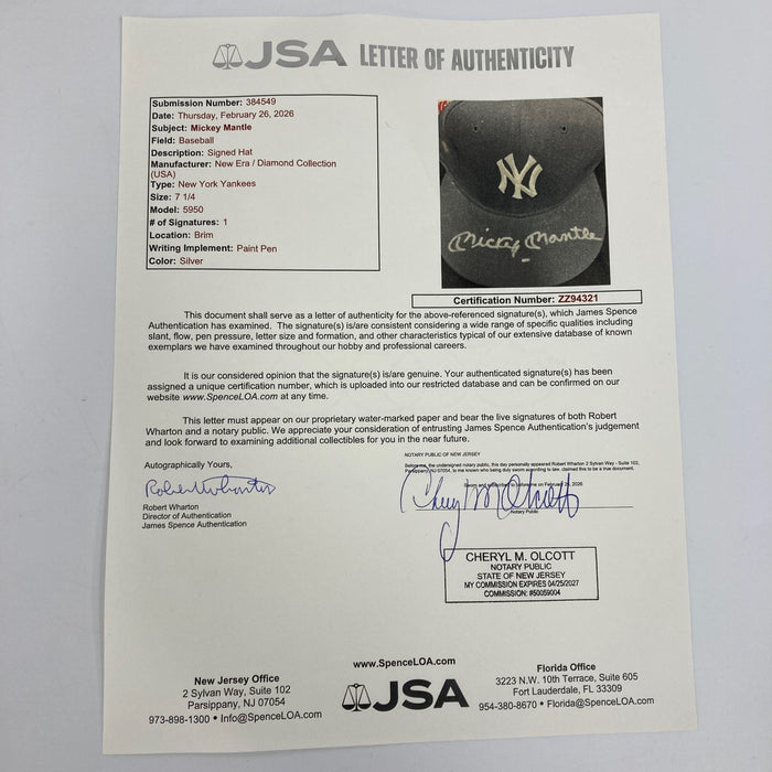 Mickey Mantle Signed New York Yankees Authentic Game Model Hat JSA COA