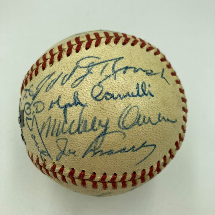 Zack Wheat Freddie Lindstrom Joe Medwick New York Legends Signed Baseball JSA