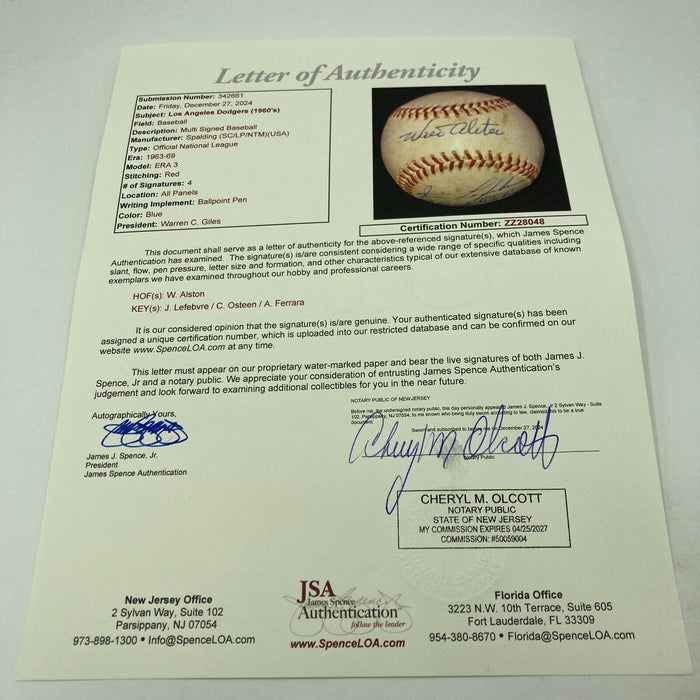 Walt Alston Signed 1960's Game Used Official National League Baseball JSA COA