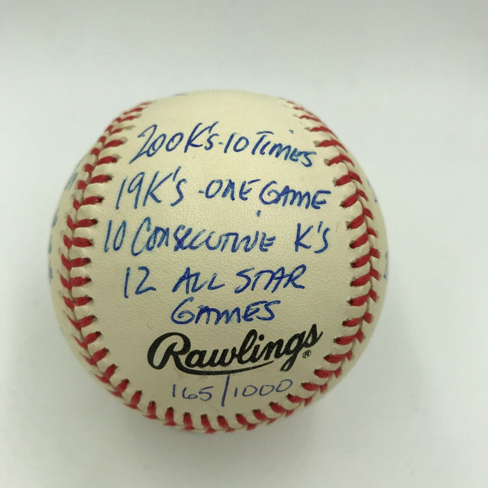 Rare Tom Seaver Signed Heavily Inscribed Career STAT Baseball With RJ COA