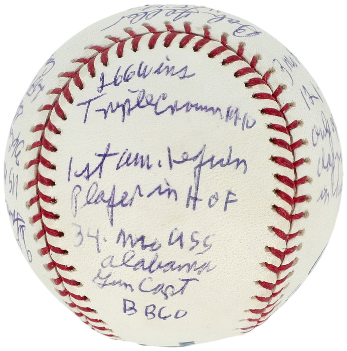 Bob Feller Signed Heavily Inscribed Career STAT Baseball Beckett Certified