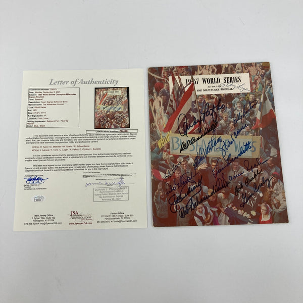 1957 Milwaukee Braves World Series Champs Team Signed Program Hank Aaron JSA COA