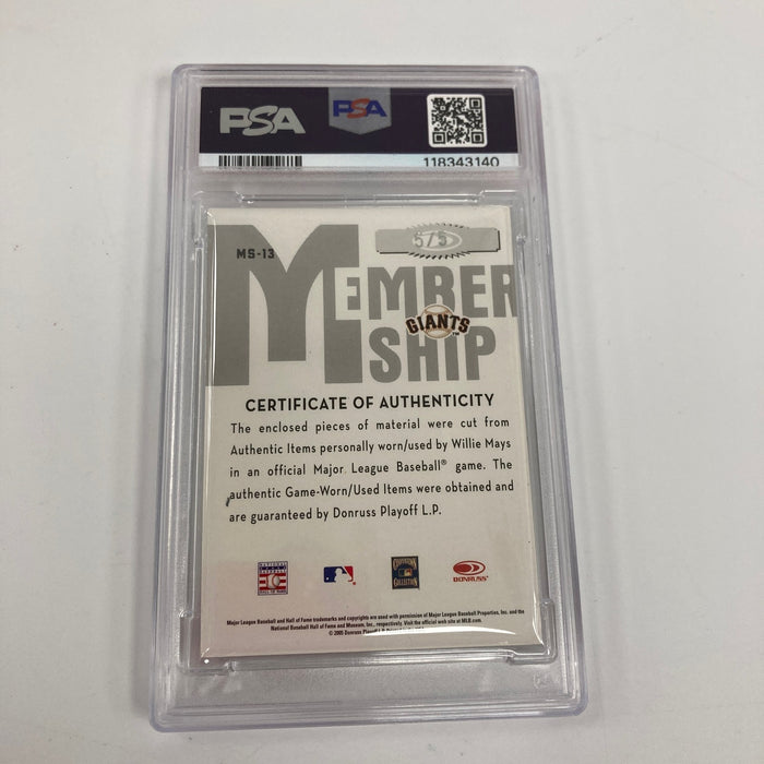 2005 Donruss Classics Willie Mays Auto Game Used Jersey Bat #5/5 PSA