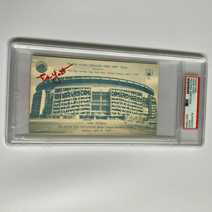 Ed Yost Signed 1969 New York Mets Shea Stadium Postcard PSA DNA RARE
