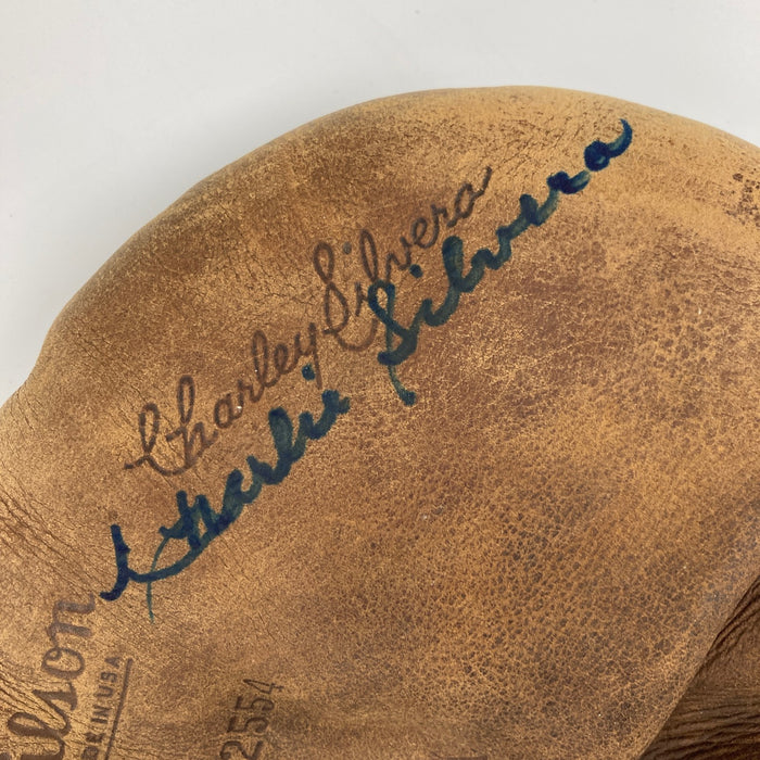 Charlie Silvera Signed 1950's Game Model Baseball Glove Mitt Yankees JSA COA