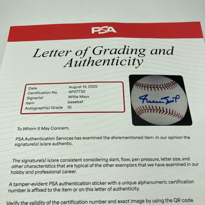 Willie Mays Signed Major League Baseball PSA DNA 10 GEM MINT From Mays Estate