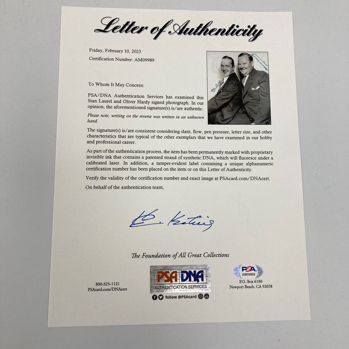 Stan Laurel & Oliver Hardy Dual Signed 8x10 Photo PSA DNA COA