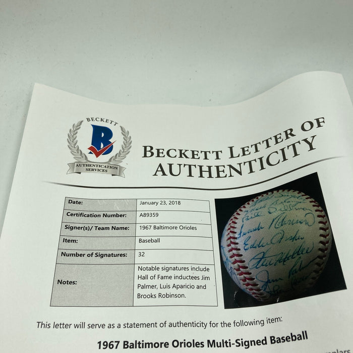Beautiful 1967 Baltimore Orioles Team Signed American League Baseball JSA COA