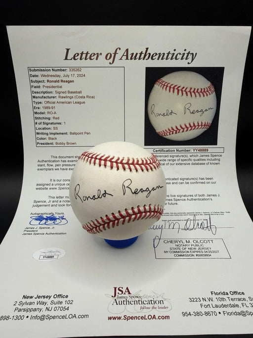 President Ronald Reagan Single Signed American League Baseball JSA COA
