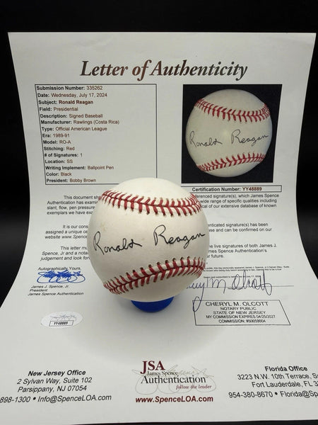 President Ronald Reagan Single Signed American League Baseball JSA COA