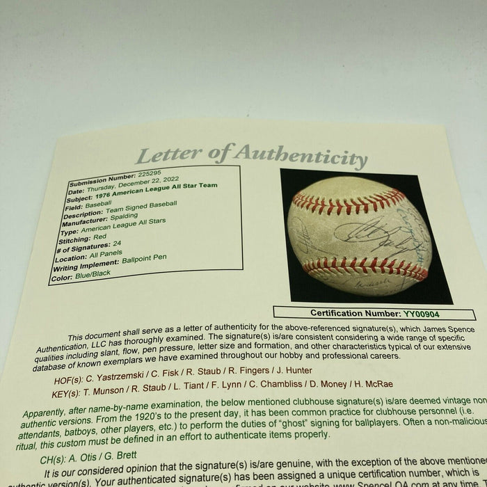 1976 All Star Game Team Signed Baseball With Thurman Munson JSA COA