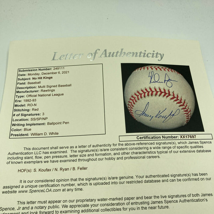 Beautiful Sandy Koufax & Nolan Ryan Signed National League Baseball JSA COA