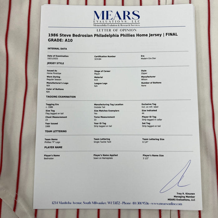 Steve Bedrosian 1986 Game Used Philadelphia Phillies Jersey MEARS A10 The Finest