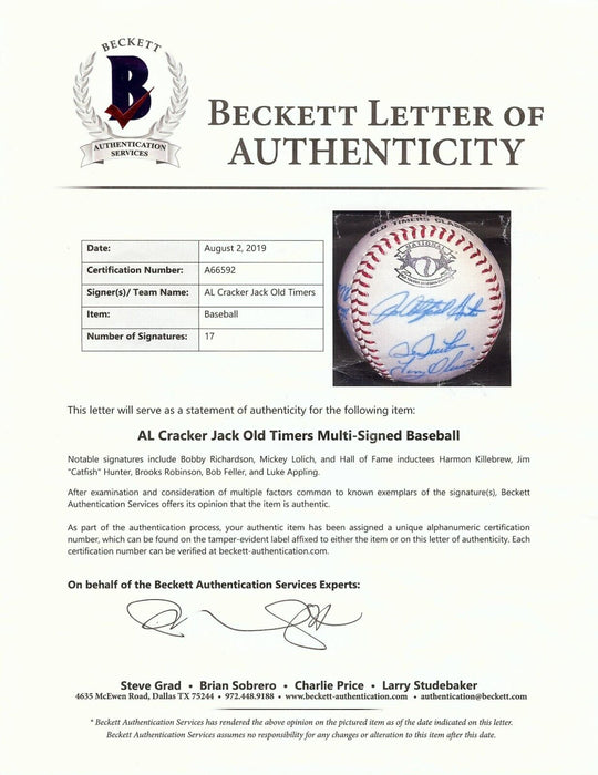1980's Cracker Jack Old Timer's Classic HOF Multi Signed Baseball Beckett COA