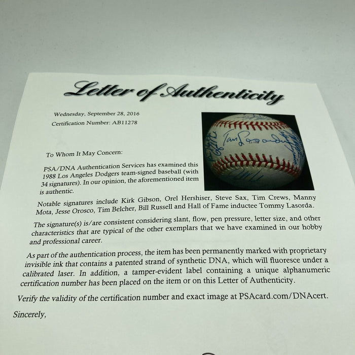 1988 Los Angeles Dodgers World Series Champs Team Signed W.S. Baseball PSA DNA