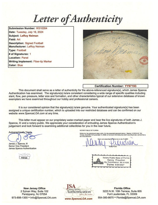 LeRoy Neiman Signed Hand-Painted Art Football JSA COA RARE