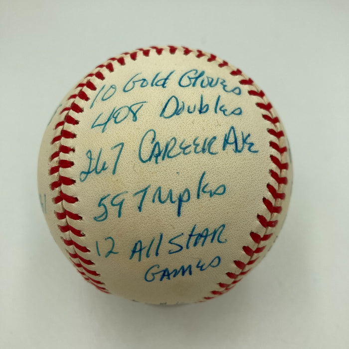 Mike Schmidt Signed Heavily Inscribed Career STAT Baseball Reggie Jackson COA