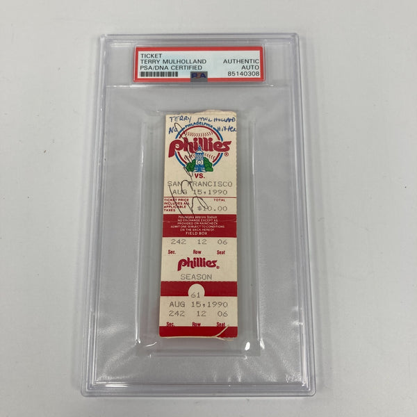 Terry Mulholland Signed No Hitter August 15, 1990 Original Phillies Ticket PSA