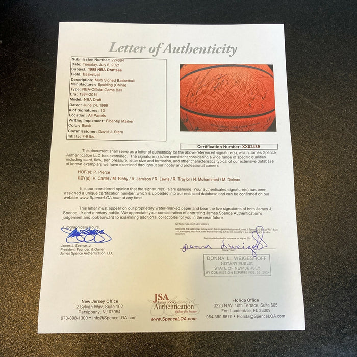 Dirk Nowitzki Vince Carter Paul Pierce 1998 NBA Draft Signed Basketball JSA COA