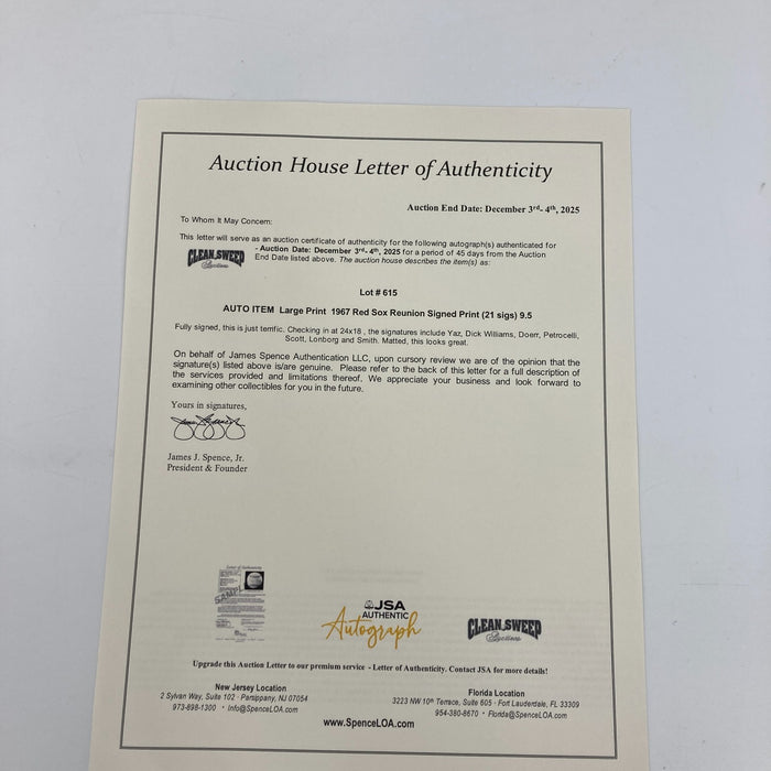 1967 Boston Red Sox AL Champs Team Signed 18x24 Litho Photo Carl Yastrzemski JSA