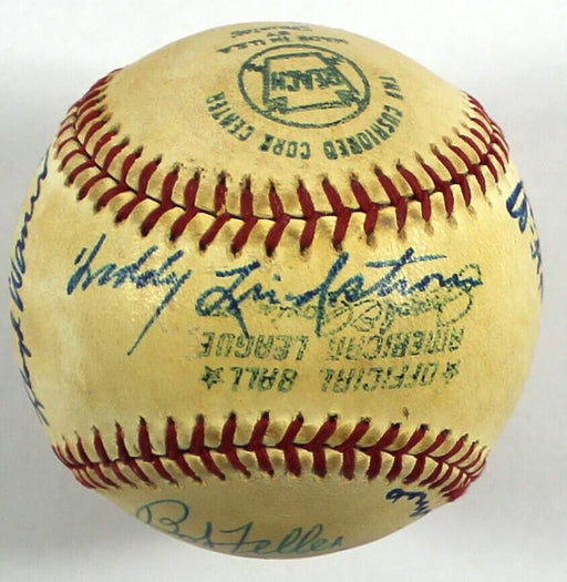 Joe Dimaggio Freddie Lindstrom Warren Giles Hall Of Fame Signed Baseball JSA COA