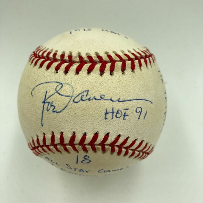 Rod Carew Signed Heavily Inscribed Career STAT Baseball Reggie Jackson COA