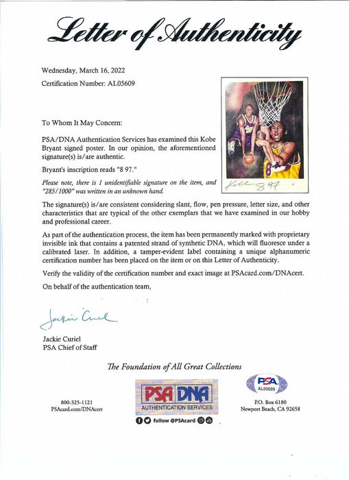 Stunning Kobe Bryant Signed 1997 Rookie Signed Large 18x24 Litho Photo PSA DNA