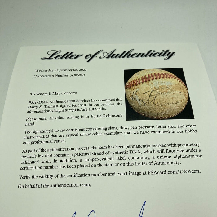 President Harry S. Truman First Pitch Of 1950 Season Single Signed Baseball PSA