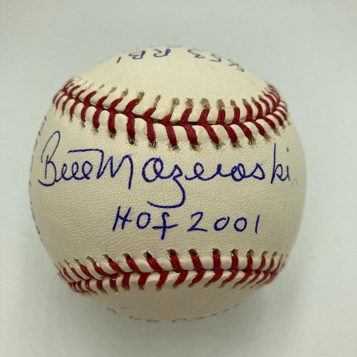 Bill Mazeroski Signed Heavily Inscribed Career STAT Baseball Reggie Jackson COA