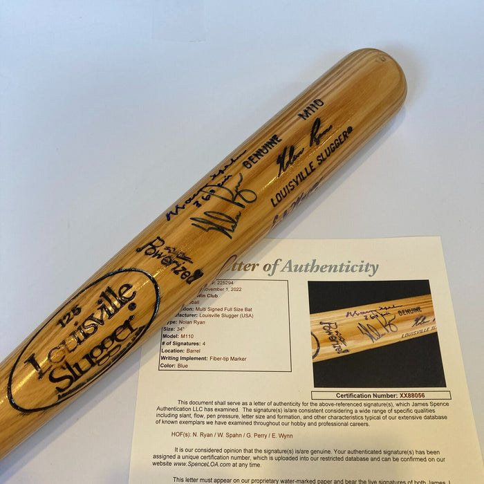 300 Win Club Signed Baseball Bat Nolan Ryan Warren Spahn JSA COA