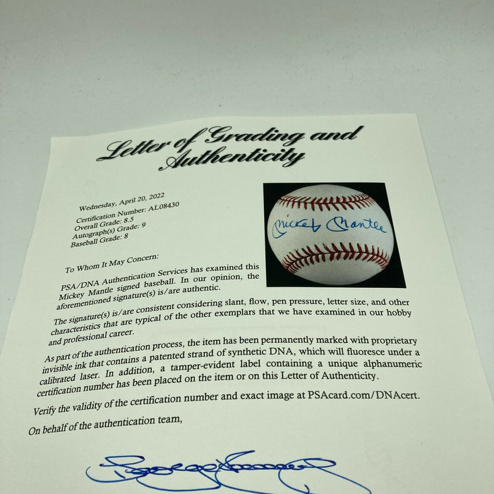 Stunning Mickey Mantle Signed AL Baseball PSA DNA Auto Graded MINT 9