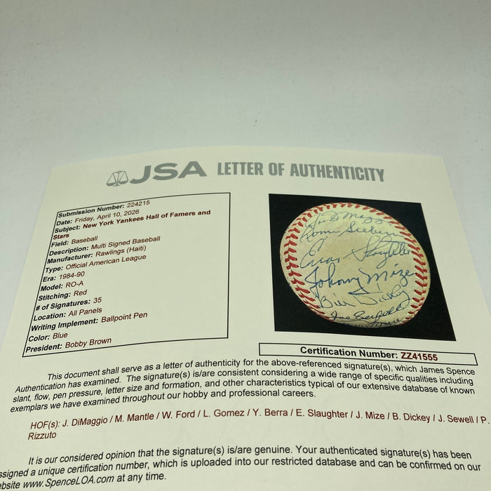 Mickey Mantle Joe Dimaggio New York Yankees Greats Signed Baseball 35 Sigs JSA