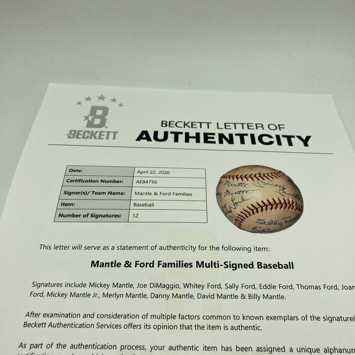 Mickey Mantle Family Wife & Children Signed 1960 American League Baseball PSA