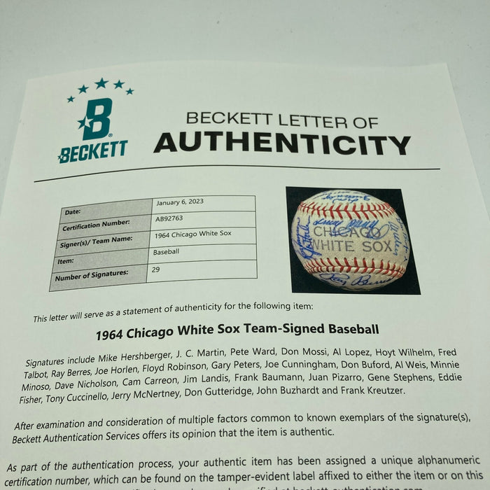 Beautiful 1964 Chicago White Sox Team Signed Baseball Beckett COA