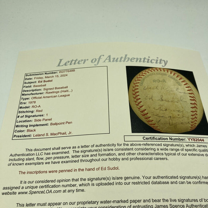 1977 World Series Signed Game Used Baseball New York Yankees VS Dodgers JSA COA