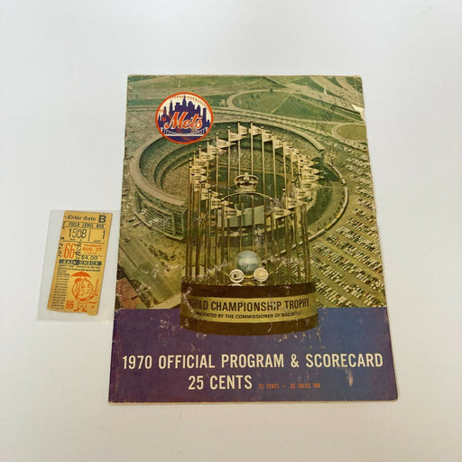 1970 New York Mets Original Ticket & Signed Vintage Program