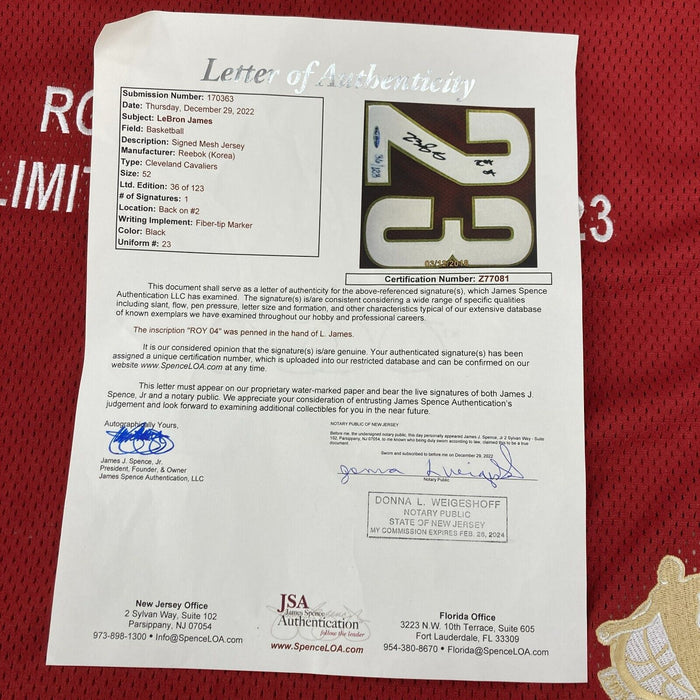 Lebron James "2004 Rookie Of The Year" Signed Cleveland Cavaliers Jersey UDA JSA