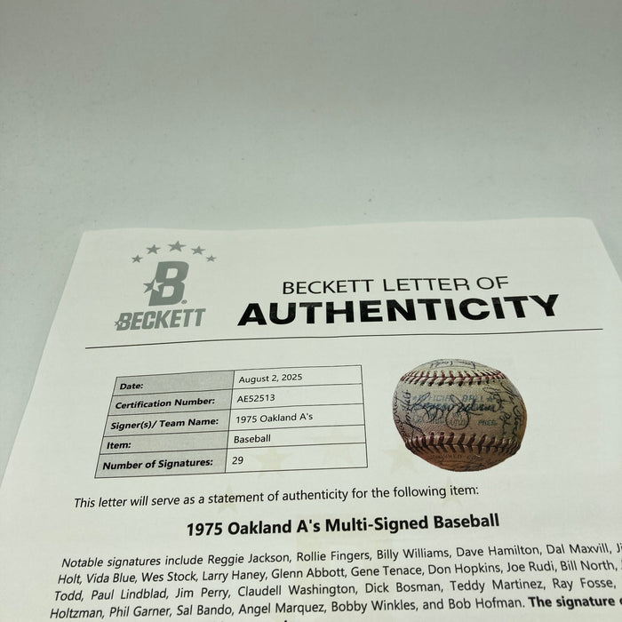 1975 Oakland A's Team Signed American League Baseball Beckett COA