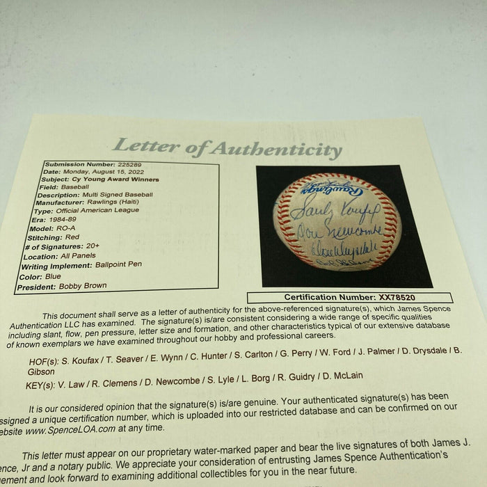 Cy Young Award Winners Signed Baseball Sandy Koufax Tom Seaver 25 Sigs JSA COA