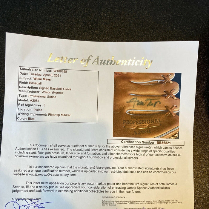 Willie Mays Signed Wilson Game Model Baseball Glove With JSA COA