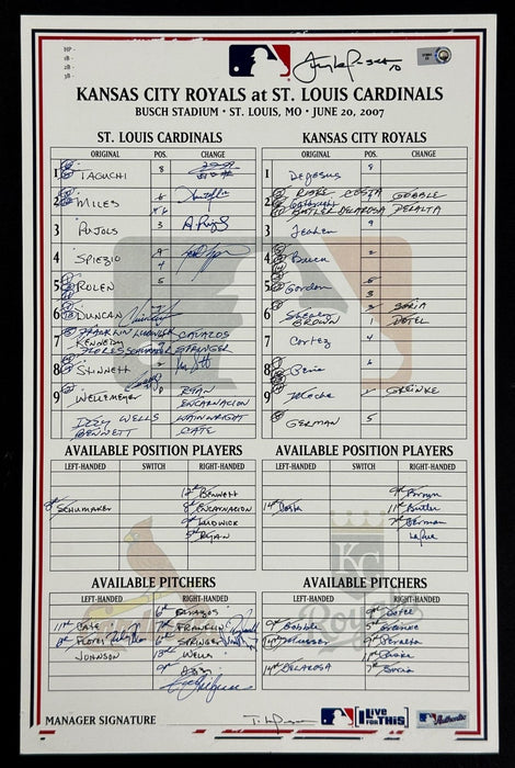 2007 St. Louis Cardinals Team Signed Game Used Lineup Card Albert Pujols BAS