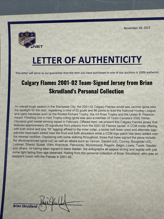 2001-02 Calgary Flames Team Signed Authentic NHL Jersey Brian Skrudland LOA